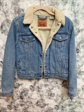 Levi's Light Blue Denim Sherpa Jacket with Cream Lining